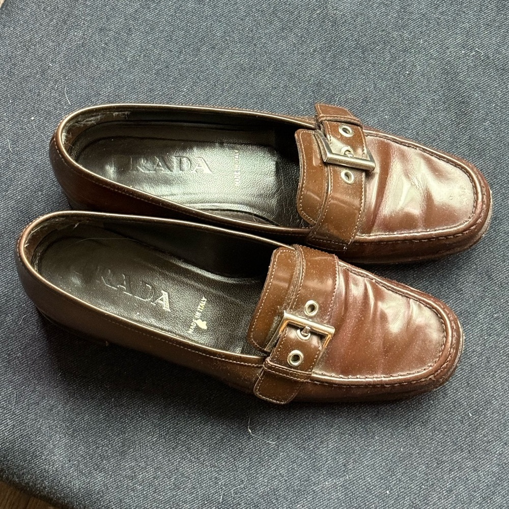 Prada Leather Brown Slip-On Loafers